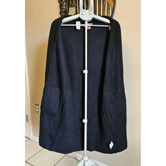 Tory Burch Long Cardigan Women's L Navy Wool Blend Open Front Sweater Coatigan - Picture 2 of 8